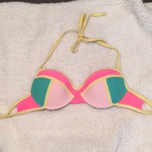 Neon colorblock halter padded bikini top